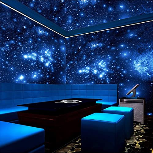 Stereoblaues Nachtuniversum Fototapete, Weltraumleuchtende Sterne Tapete für Wand, Wandbild Dekoration - für Study Zimmer Restaurant Cafe die Mauer 300 x 210 cm von GIVLWF