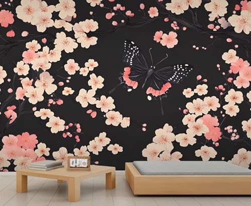 Tapete im japanischen Stil – Tapete zum Abziehen und Aufkleben für Wohnzimmer, Kirschblüten, Schlafzimmer, selbstklebendes großes Wandbild – traditionelle Blumendekoration von GIVLWF