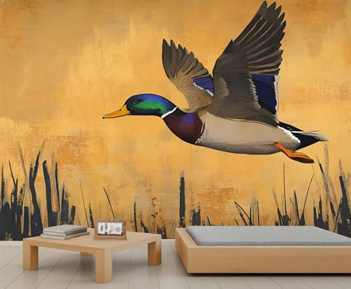 Tapete mit Enten-Tiermotiven – Abziehen und Aufkleben für Wohnzimmer, rustikale Ente Schlafzimmer, selbstklebendes großes Wandbild – Wildtier-Heimdekoration von GIVLWF