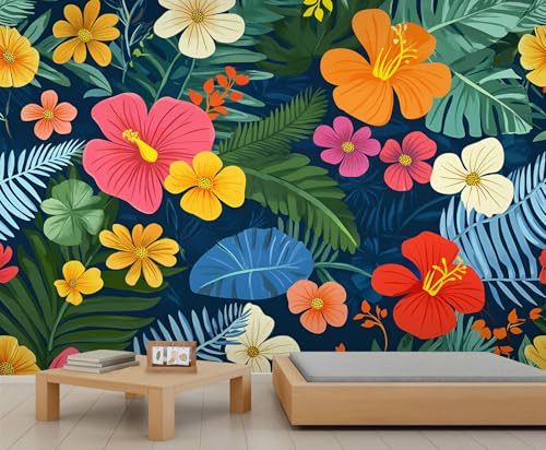 Tropische Blumen-Tapete, abziehen und aufkleben, Tapete für Wohnzimmer, Aquarell-Blumen, Schlafzimmer, selbstklebendes großes Wandbild – Boho-Blumendekoration von GIVLWF