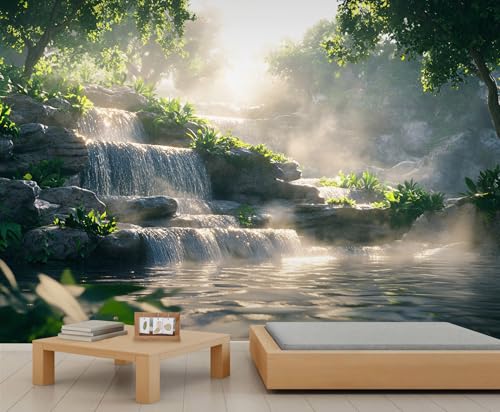 Wasserfall-Tapete – Tapete zum Abziehen und Aufkleben für Wohnzimmer, Frühlingswald, Schlafzimmer, selbstklebendes großes Wandbild – Naturlandschaft, Heimdekoration von GIVLWF
