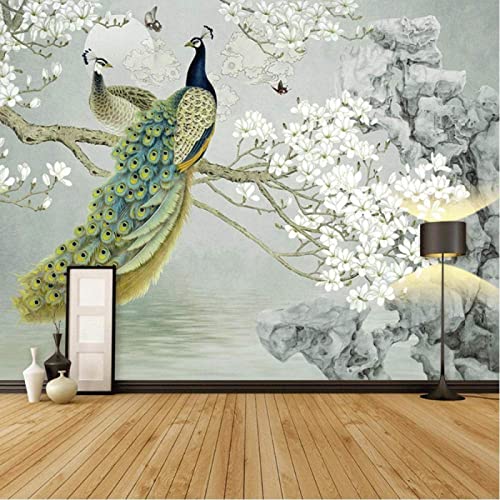 Weißer Magnolienblüten-Schmetterling Fototapete, Pfau Am See Tapete für Wand, Wandbild Dekoration - für Study Zimmer Restaurant Cafe die Mauer 300 x 210 cm von GIVLWF