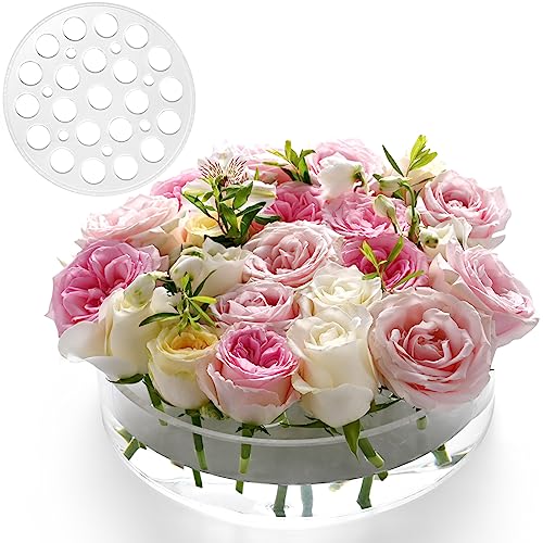 Acryl Blumenvase 25cm Dia. Kreisförmige auslaufsichere klare Acryl niedrige Vase mit 22+7 Löcher - Low-Profile-Zylinder floralen Mittelstück für Tabelle - Klar von GIVMOR COLOS