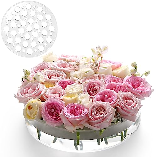 Acryl Blumenvase 30cm Dia. Kreisförmige auslaufsichere klare Acryl niedrige Vase mit 31+18 Löcher - Low-Profile-Zylinder floralen Mittelstück für Tabelle - Klar von GIVMOR COLOS