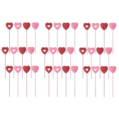 GIWFBQTR Valentinstag-Glitzer-Schaumherzen-Picks, Bauschige, Funkelnde Schaumstoff-Herzen zum Valentinstag, Stängel, Valentins-Blumen-Picks, Rot und Rosa, 36 Stück von GIWFBQTR