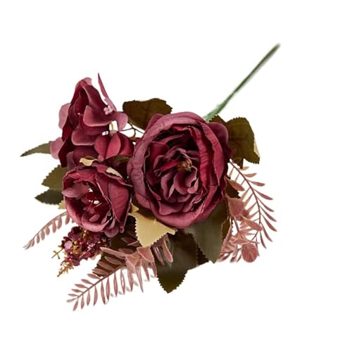 2 Pcs 5 Gegabelten Künstliche Blumen for Hochzeit Stuhl Elegante Zurück Blume Herbst Outdoor(Red) von GIYXHU