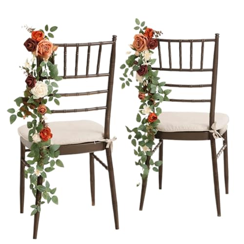 2 Pcs 75CM Künstliche Hochzeit Stuhl Zurück Blume Elegante for Party Outdoor Dekoration(Orange) von GIYXHU