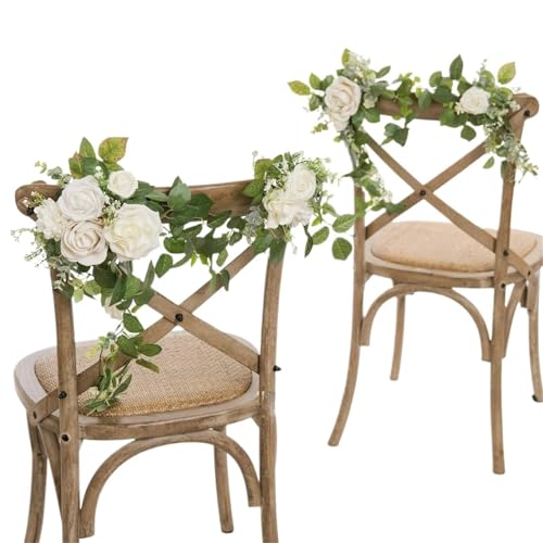 2 Pcs Hochzeit Stühle Zurück Blumen Elegante Stuhl Dekorationen for Party Dekorative Floral(White) von GIYXHU