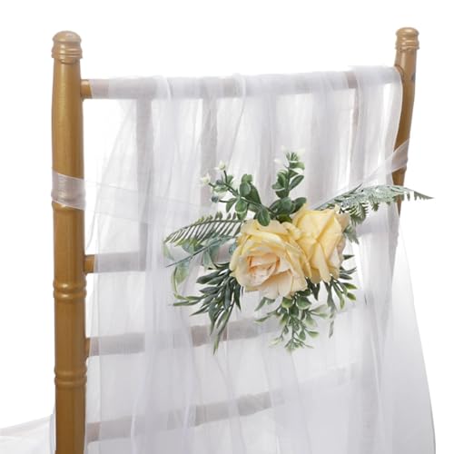 2 Pcs Hochzeit Stuhl Dekoration Elegante Zurück Blume for Rückenlehne Outdoor Seide Künstliche(Yellow) von GIYXHU