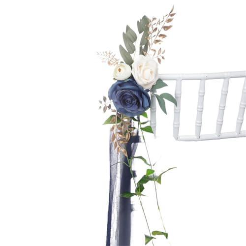 2 Pcs Outdoor Künstliche Stuhl Zurück Blume for Hochzeit Elegante Party for Decor(Blue) von GIYXHU