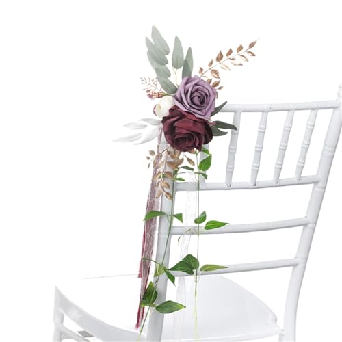 2 Pcs Outdoor Künstliche Stuhl Zurück Blume for Hochzeit Elegante Party for Decor(Purple) von GIYXHU