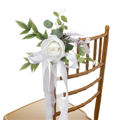 2 Pcs Simulation Seide Stuhl Zurück Blume Elegante Hochzeit Dekoration Party Künstliche Blumen for Outdoor(White) von GIYXHU