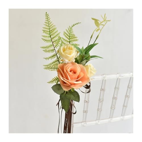 2 Pcs Stuhl Künstliche Blumen Elegante Zurück Blume Mit Band Outdoor Hochzeit Floral(Orange) von GIYXHU