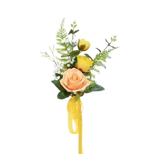 2 Pcs Stuhl Künstliche Blumen for Bouquet Eelgant Zurück Blume Hochzeit Dekoration Mit Band(Champagne Yellow) von GIYXHU
