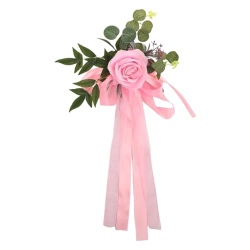 2 Pcs Stuhl Zurück Blume for Bankett Decor Elegante Seide Tuch Floral Hochzeit(Pink) von GIYXHU