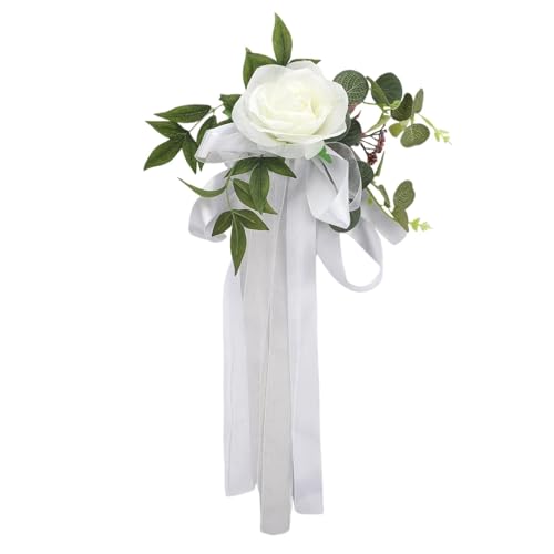 2 Pcs Stuhl Zurück Blume for Bankett Decor Elegante Seide Tuch Floral Hochzeit(WHITE) von GIYXHU