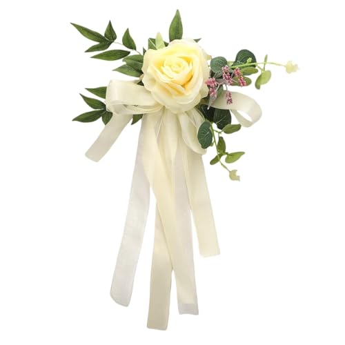 2 Pcs Stuhl Zurück Blume for Bankett Decor Elegante Seide Tuch Floral Hochzeit(Yellow) von GIYXHU
