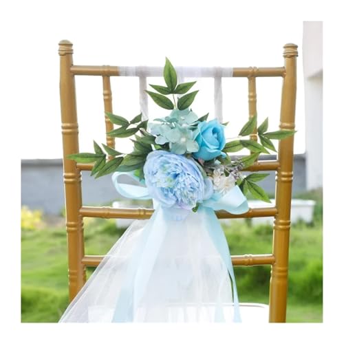 2 Pcs Stuhl Zurück Blume for Bouquet Elegante Hochzeit Party Decor Outdoor Künstliche Blumen Mit Bändern(Light Blue) von GIYXHU
