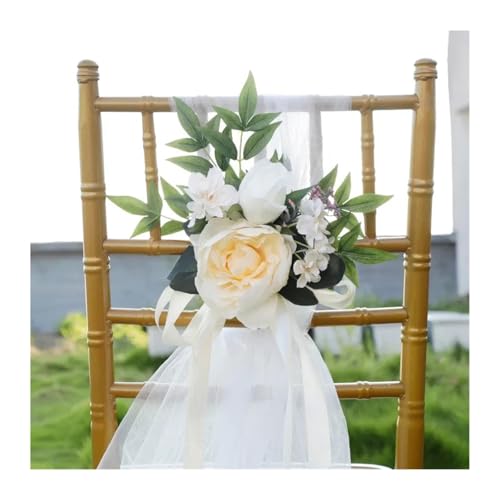 2 Pcs Stuhl Zurück Blume for Bouquet Elegante Hochzeit Party Decor Outdoor Künstliche Blumen Mit Bändern(White) von GIYXHU