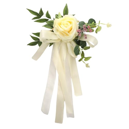 2 Stück Stuhlrückenblume for Zeremoniendekoration, elegante Hochzeitsbankblume, dekorative künstliche Blume Hochzeitsstuhl(Yellow) von GIYXHU