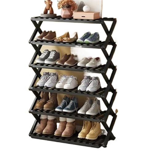 6-stöckiges Schuhregal aus Holz, Organizer, faltbar, stapelbar, Aufbewahrungsregal for Eingangsbereich, Flur, Schrank, Schwarz, groß von GIYXHU