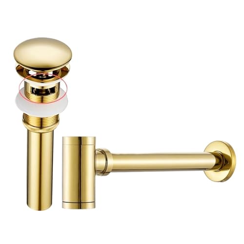 Antikes Badezimmer Waschbecken Flasche Falle Abfall Rohr Kits Messing Abfluss Armaturen(Gold with hole) von GIYXHU