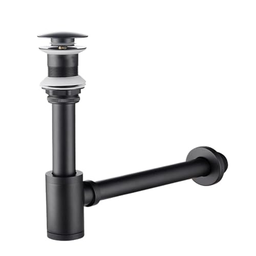 Badezimmer-Becken-Flaschenfalle, moderner Waschbecken-Pop-Up-Filter, Fixture-Stopper-Set, schwarzer Waschbecken-Siphon(Fullset NO Overflow) von GIYXHU
