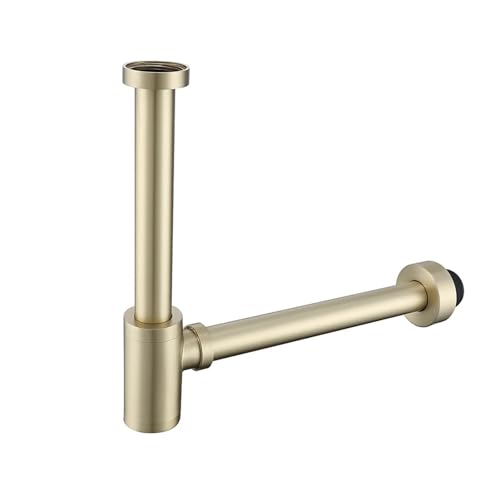 Badezimmer-Stopfen P-Trap Badezimmer Waschbecken Siphon Abfluss Kanalisation Rohr Kit(Brushed Gold) von GIYXHU