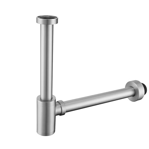 Badezimmer-Stopfen P-Trap Badezimmer Waschbecken Siphon Abfluss Kanalisation Rohr Kit(Brushed Nickel) von GIYXHU