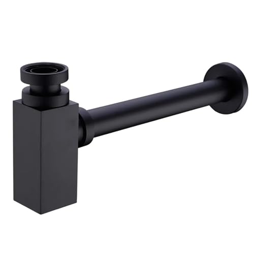 Badezimmer Waschbecken Flasche Falle Abfall Siphon Rohr Kits Messing Moderne Pop Up Filter(Black) von GIYXHU