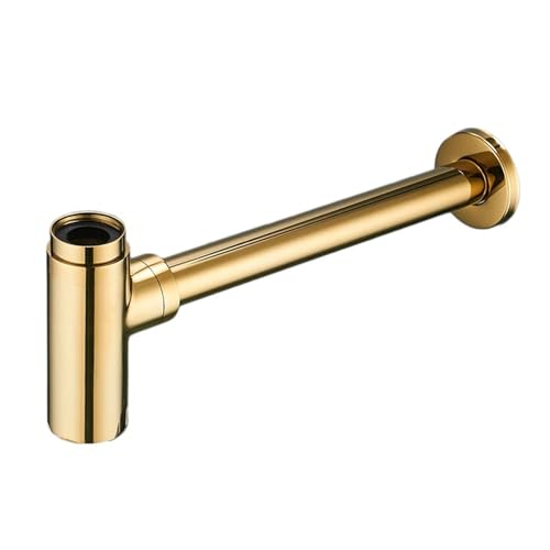 Bottle Trap Brass Round Siphon Rubbed Bronze Bathroom Vanity Basin Pipe Waste With Pop Up Drain(Gold 1) von GIYXHU