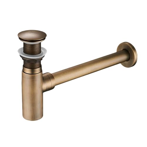 Bottle Trap Brass Round Siphon Rubbed Bronze Bathroom Vanity Basin Pipe Waste With Pop Up Drain(Gold 2) von GIYXHU