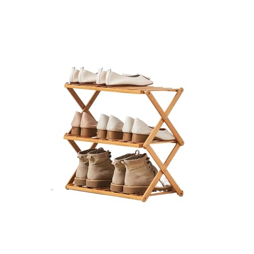 GIYXHU 2/3 Schichten klappbarer Schuhregal aus Holz, Organizer for Möbel, klappbare Schuhe, Aufbewahrungsregal, Badezimmer, Hausschuhe(3 Layers) von GIYXHU