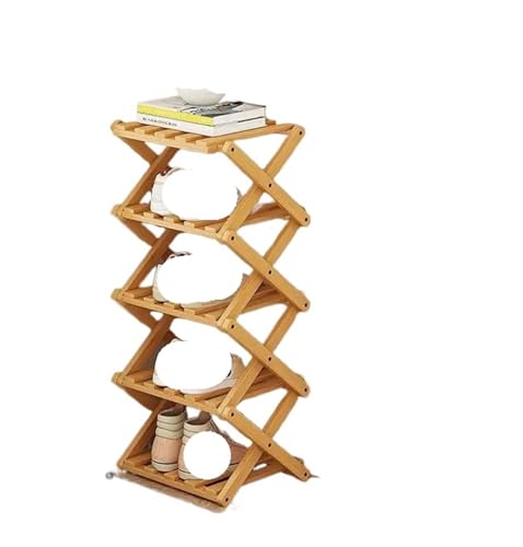 GIYXHU 2–6-stufiges Schuhregal aus Holz for den Heimgebrauch, einfaches atmungsaktives, multifunktionales faltbares Aufbewahrungsregal(A-5 Layers) von GIYXHU