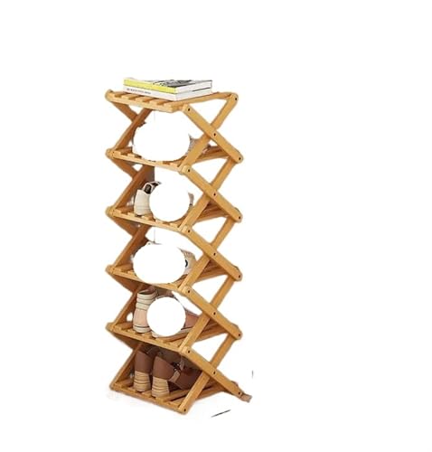 GIYXHU 2–6-stufiges Schuhregal aus Holz for den Heimgebrauch, einfaches atmungsaktives, multifunktionales faltbares Aufbewahrungsregal(A-6 Layers) von GIYXHU
