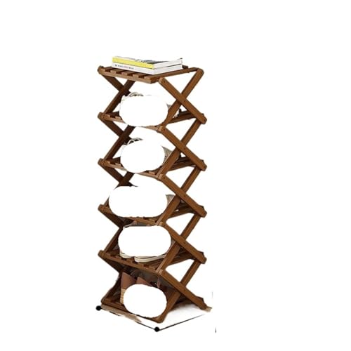 GIYXHU 2–6-stufiges Schuhregal aus Holz for den Heimgebrauch, einfaches atmungsaktives, multifunktionales faltbares Aufbewahrungsregal(B-6 Layers) von GIYXHU