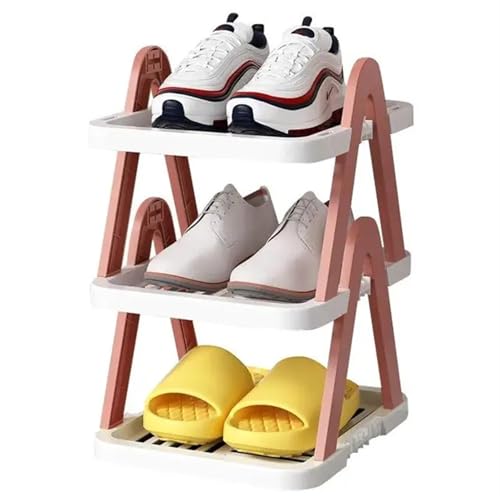 GIYXHU 2 PCS 2/3 Schichten Stapelbare Schuhregal Schlafzimmer Schlafsaal Schuhe Lagerung Regal Eingang Platzsparende Schränke Haushalt Rack(3 Layers Pink) von GIYXHU