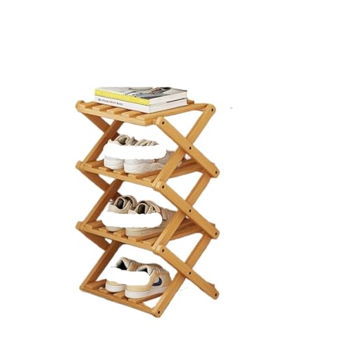 GIYXHU 2 Stück 4/5-stufiges faltbares Schuhregal aus Holz Einfaches Haushalt einziehbares multifunktionales Lagerregal spart Platz(4 Layers) von GIYXHU