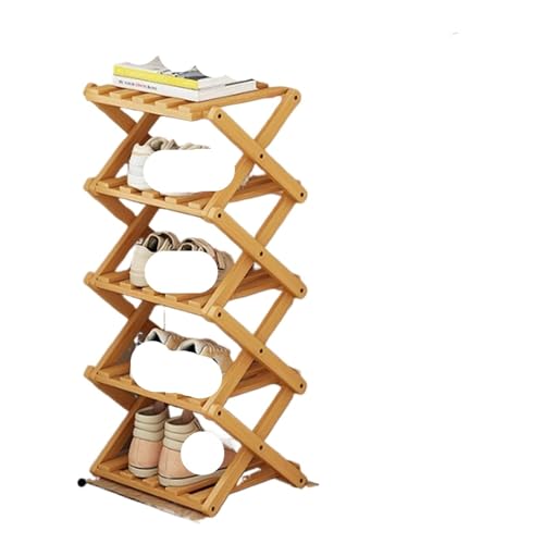 GIYXHU 2 Stück 4/5-stufiges faltbares Schuhregal aus Holz Einfaches Haushalt einziehbares multifunktionales Lagerregal spart Platz(5 Layers) von GIYXHU