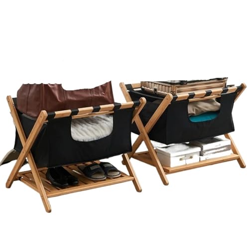 GIYXHU 2er-Set Faltbarer Gepäckständer aus Holz for Gästezimmer mit Wäschesack und Schuhregal, Kofferständer for, EIN Muss GIYXHU 2er-Set Faltbarer Gepäckständer aus Holz for Gästezimmer mit Wäschesack und Schuhregal, Kofferständer for, EIN Muss von GIYXHU