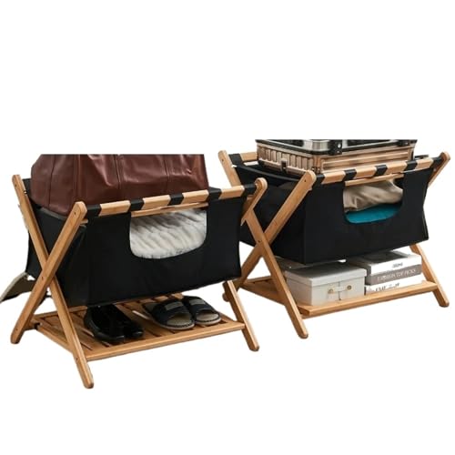 GIYXHU 2er-Set Faltbarer Gepäckständer aus Holz for Gästezimmer mit Wäschesack und Schuhregal, Kofferständer for, EIN Muss GIYXHU 2er-Set Faltbarer Gepäckständer aus Holz for Gästezimmer mit Wäschesack und Schuhregal, Kofferständer for, EIN Muss von GIYXHU