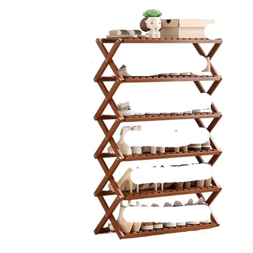 GIYXHU 6 Schichten aus Holz, kostenlose Installation, Schuhregal, Schlafsaal-Tür, einfacher Kleiner Schuhschrank, faltbares Aufbewahrungsregal for den Innenbereich(70cm-Brown) von GIYXHU