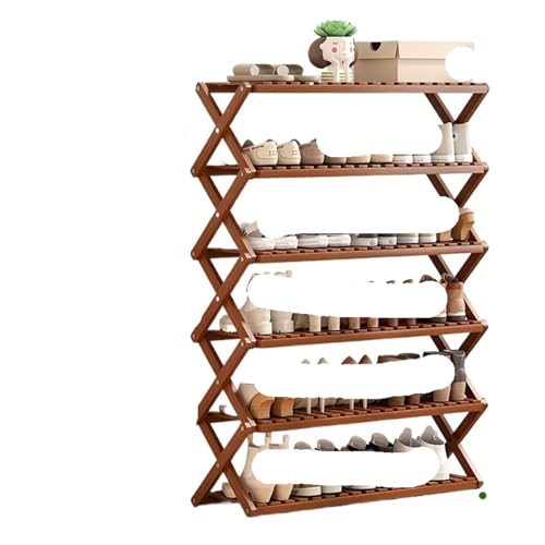 GIYXHU 6 Schichten aus Holz, kostenlose Installation, Schuhregal, Schlafsaal-Tür, einfacher Kleiner Schuhschrank, faltbares Aufbewahrungsregal for den Innenbereich(80cm-Brown) von GIYXHU