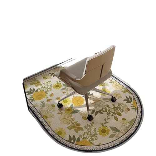 GIYXHU Bodenschutzmatte Pflanze Blumenmuster Schlafzimmer Teppich Computer Riemenscheibe Drehstuhl Teppich Nachttisch Schminktisch Verschleißfeste rutschfeste Matte(Yellow02,90x140cm) von GIYXHU