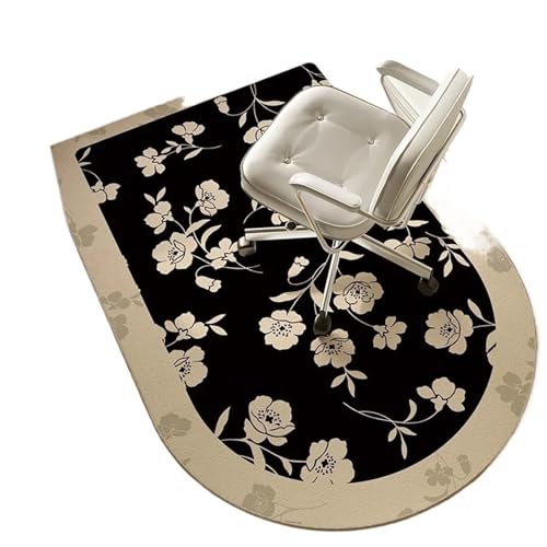 GIYXHU Bodenschutzmatte Rutschfester Retro-Arbeitszimmerteppich, Schreibtisch-Bodenmatte, Bürostuhl, Heimdekorationsteppich, Schlafzimmer, Wohnzimmer, Tischteppiche, Pflanze(Black01,60x90cm) von GIYXHU