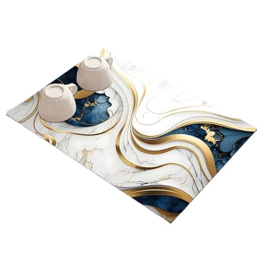 GIYXHU Drainagematte für die Kaffeebar 2 stücke Küche Ablassen Matte Saugfähigen Geschirr Pad Kaffee Teller Trocknen Matte Waschbecken Waschtisch Tischset Bad Küche Ablauf Pad(Blue White,50x60cm) von GIYXHU