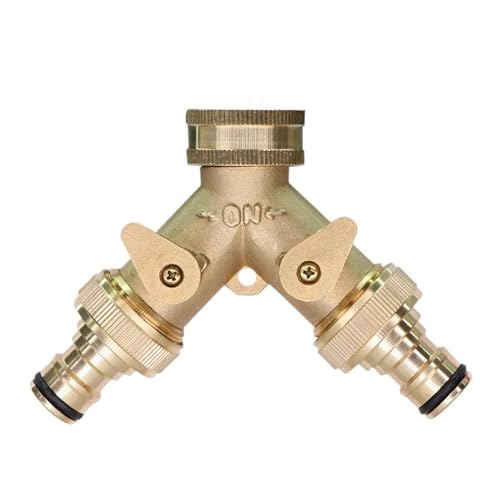 GIYXHU Gartenschlauchverteiler NPT/BSP Messing 3/4 "Gartenschlauch-Splitter 2-Wege-Kugelhahn-Wasserhahn Y-Typ-Bewässerungsanschluss for Wasserhahn-Schlauchadapter for den Außenbereich(Gold B) von GIYXHU