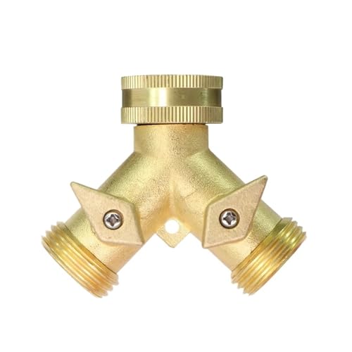 GIYXHU Gartenschlauchverteiler NPT/BSP Messing 3/4 "Gartenschlauch-Splitter 2-Wege-Kugelhahn-Wasserhahn Y-Typ-Bewässerungsanschluss for Wasserhahn-Schlauchadapter for den Außenbereich(Gold C) von GIYXHU