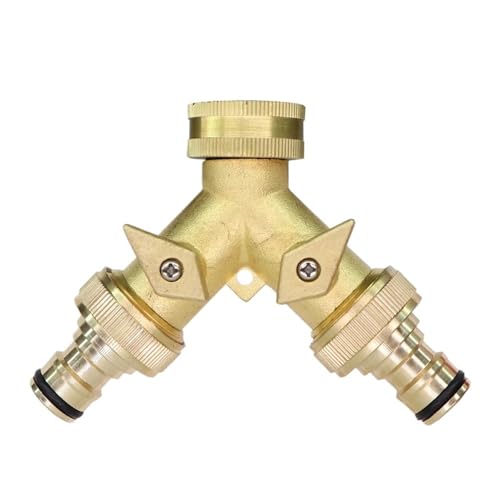 GIYXHU Gartenschlauchverteiler NPT/BSP Messing 3/4 "Gartenschlauch-Splitter 2-Wege-Kugelhahn-Wasserhahn Y-Typ-Bewässerungsanschluss for Wasserhahn-Schlauchadapter for den Außenbereich(Gold D) von GIYXHU