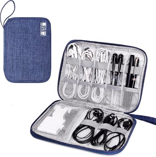 GIYXHU Kabeltasche Organizer 2PCS Kabel Aufbewahrungstaschen System Kit Fall Ladegerät Datenkabel Stift Power Bank Digitale Gadget-Geräte(Deep Blue) von GIYXHU